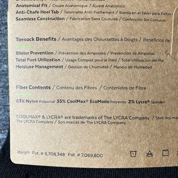 2-Pack Injinji Toe Socks Run Lightweight No‑Show Black L - Picture 7 of 10